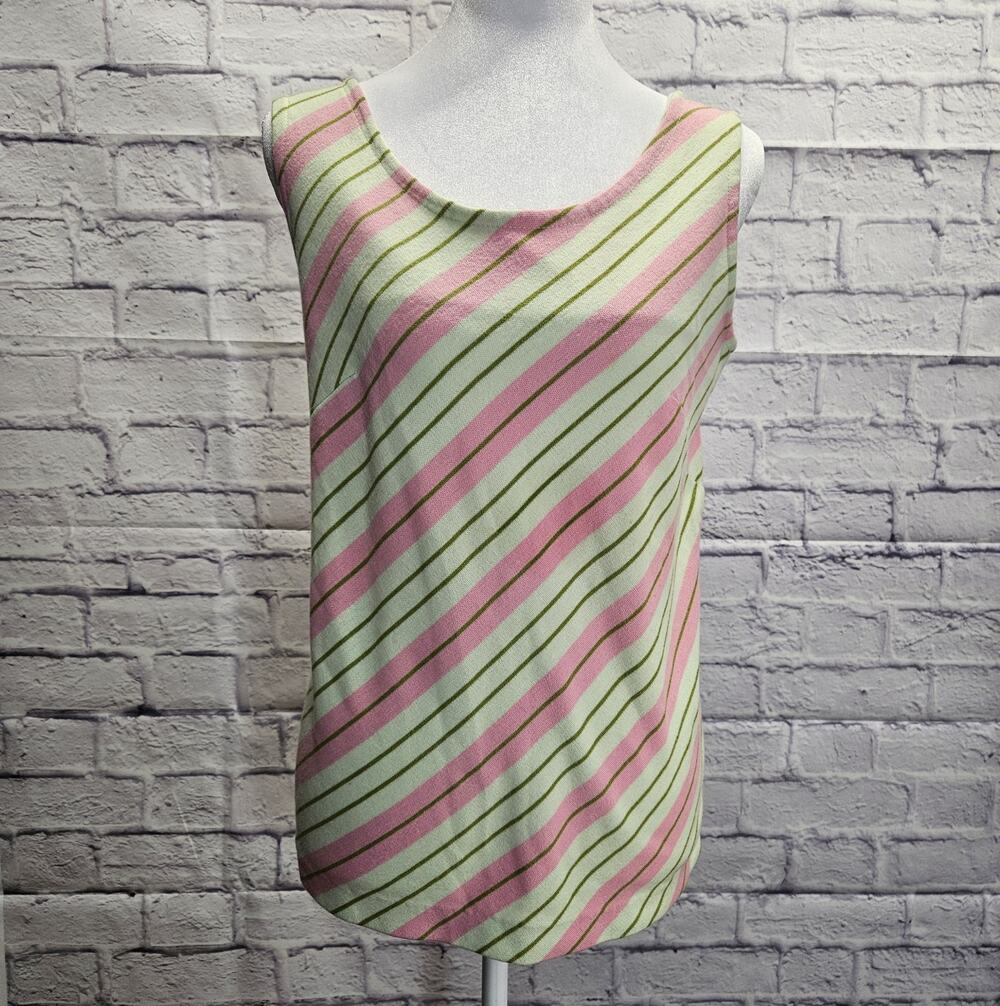 Vintage Sears Roebuck Tank Top Size M Pink Green Stripe 90s Y2K Sleeveless Retro